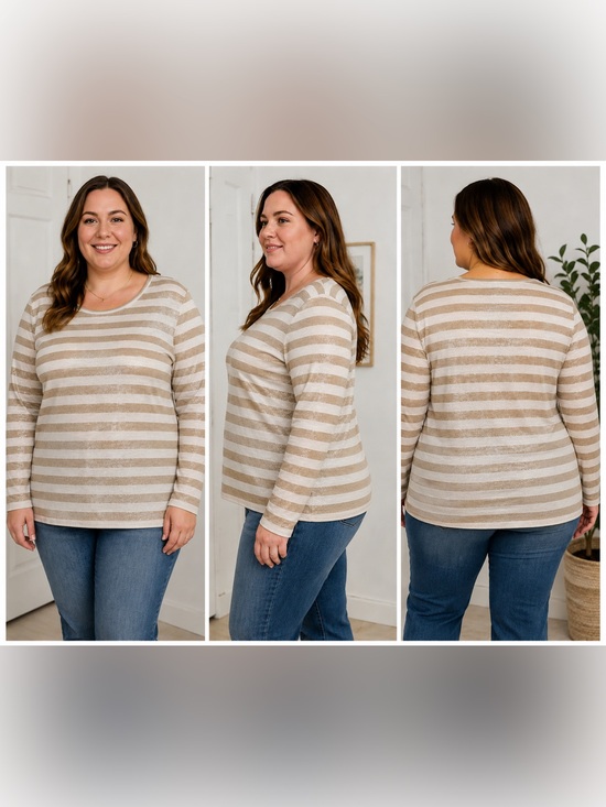 Talbots Tops - Talbots Metallic Stripe Long Sleeve Top Women’s Plus Size 2X